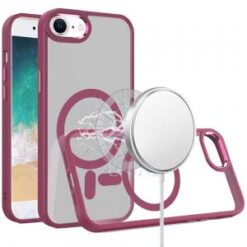 iPhone 16E / SE4 Greatest Clear Acrylic Thick Metal Button Hybrid - Burgundy