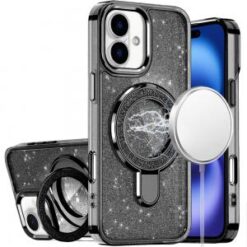 iPhone 17 Transparent Glitter Rotational Magnetic Ring Stand HQ Hybrid (Multi-Color)