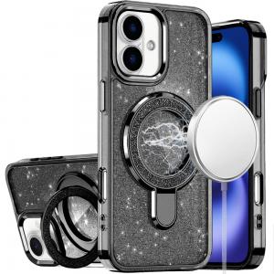 iPhone 17 Transparent Glitter Rotational Magnetic Ring Stand HQ Hybrid (Multi-Color)