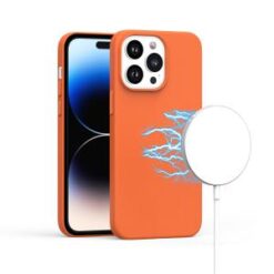 iPhone 15 Pro PU Leather with inner [Magnetic Circle] Colored Metal Buttons - Orange