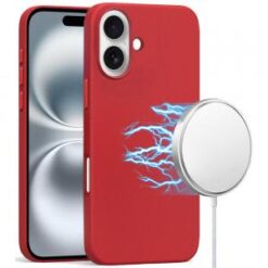 iPhone 16 6.1 inch PU Leather with inner [Magnetic Circle] Colored Metal Buttons - Burgundy