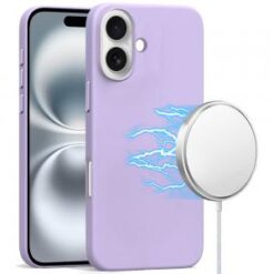 iPhone 16 6.1 inch PU Leather with inner [Magnetic Circle] Colored Metal Buttons - Light Purple