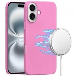 iPhone 16 6.1 inch PU Leather with inner [Magnetic Circle] Colored Metal Buttons - Rose Pink