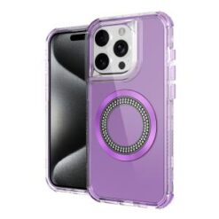 iP15 Pro Max Magnetic Ring Circle Bling Chrome 3in1 Hybrid Case - Purple