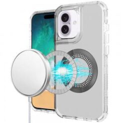 iPhone 16 Plus 6.7 inch Magnetic Ring Circle Bling Chrome 3in1 Hybrid Case - Clear