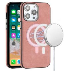 iPhone 15 Pro Fashion PU Vegan Chrome Edged Case Cover - Pink