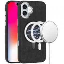 iPhone 16 6.1 inch Fashion PU Vegan Chrome Edged Case Cover - Black
