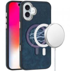 iPhone 16 6.1 inch Fashion PU Vegan Chrome Edged Case Cover - Dark Blue