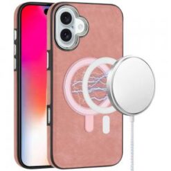 iPhone 16 6.1 inch Fashion PU Vegan Chrome Edged Case Cover - Pink