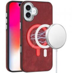 iPhone 16 6.1 inch Fashion PU Vegan Chrome Edged Case Cover - Red