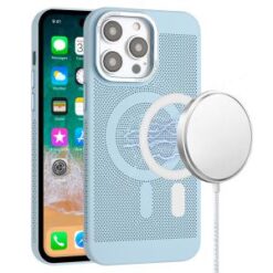 iPhone 15 Pro Magnetic Ring Radiator Design Hybrid with Metal Buttons Case Coverr - Light Blue
