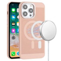 iPhone 15 Pro Magnetic Ring Radiator Design Hybrid with Metal Buttons Case Coverr - Light Pink