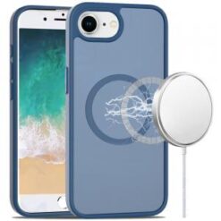 iPhone 16E / SE4 [Magnetic Circle] Smooth Safe Matte Feel Hybrid Case - Navy Blue