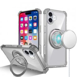 iPhone 16 6.1 inch Shield Magnetic Ring Transparent HQ 360 Degree Rotational Shockproof Case Cov