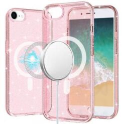 iPhone 16E / SE4 Glitter Ultra [Magnetic Circle] Thick 3mm Transparent Hybrid - Pink