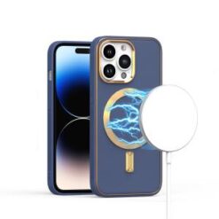 iPhone 15 Pro Ultimate Quality PU Leather Hybrid Case Cover - Navy Blue