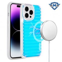 iPhone 15 Pro METKASE Chrome Lined Pattern [Magnetic Circle] Premium Case - Blue