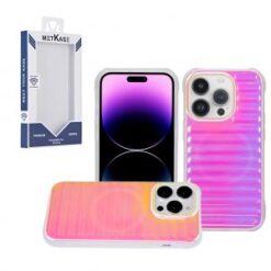 iPhone 15 Pro METKASE Chrome Lined Pattern [Magnetic Circle] Premium Case - Light Pink