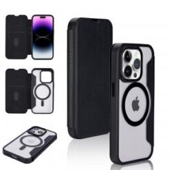 iPhone 15 Pro METKASE Folio Transparent [Magnetic Ring] Flap Premium Hybrid Case - Black