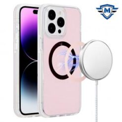 iPhone 15 Pro METKASE IMD Design Pattern [Magnetic Circle] Premium Hybrid Case - Light Pink Glit