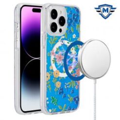 iPhone 15 Plus METKASE IMD Design Pattern [Magnetic Circle] Premium Hybrid Case - Blue Pattern