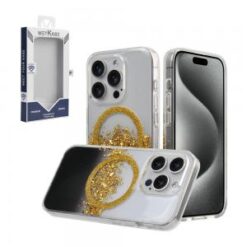 iPhone 15 Pro METKASE GLITTER Transparet [MAGNETIC CIRCLE] Shockproof Hybrid - Gold/Black