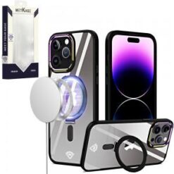 iPhone 15 Pro METKASE Dazzle Magnetic Ring Stand Alloy Chrome Transparent Hybrid in Slide-Out Pa
