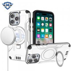 iPhone 15 Pro METKASE Magnetic Circle Kickstand Exclusive Brushed Hybrid - Silver
