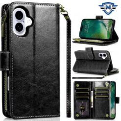 iPhone 16 6.1 inch METKASE Luxury Wallet Card ID Zipper Money Holder Case Cover in Slide-Out Pac