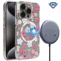 iPhone 15 Pro METKASE Floral Design [Magnetic Circle] Transparent Hybrid - Oriental Cherry Bloss