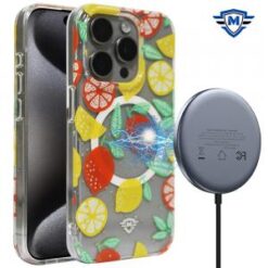 iPhone 15 Pro METKASE Floral Design [Magnetic Circle] Transparent Hybrid - Lemon Pattern