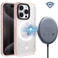 iPhone 15 Pro METKASE Iridescent Spots [Magnetic Circle] Hybrid - Pink+iridescent Spots