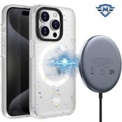 iPhone 15 Pro METKASE Iridescent Spots [Magnetic Circle] Hybrid - White+iridescent Spots