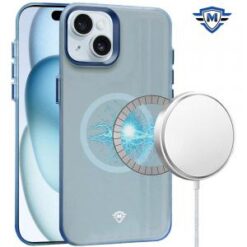 iPhone 15 Pro METKASE Matte Finish [Magnetic Circle] Premium Raised Camera Edge Hybrid - Blue