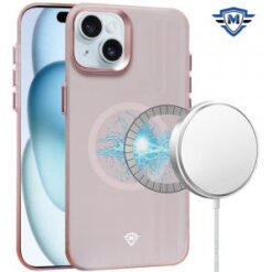 iPhone 15 Pro METKASE Matte Finish [Magnetic Circle] Premium Raised Camera Edge Hybrid - Pink