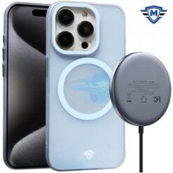 iPhone 15 Pro METKASE Premium Chrome Edged Camera [Magnetic Circle] Shockproof Hybrid - Blue