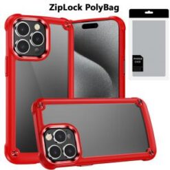 [PolyBag]  iP15 Pro Max Ultimate CaseX Transparent Hybrid Case with Metal Buttons And Camera Edge