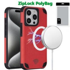[PolyBag]  iP15 Pro Max Magnetic Heavy Duty Hybrid Case with Rotational Stand - Red