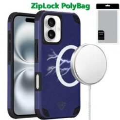 [PolyBag]  iPhone 16 6.1 inch Magnetic Heavy Duty Hybrid Case with Rotational Stand - Dark Blue