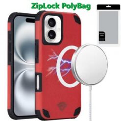 [PolyBag]  iPhone 16 6.1 inch Magnetic Heavy Duty Hybrid Case with Rotational Stand - Red