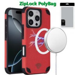 [PolyBag]  iPhone 16 Pro 6.3 inch Magnetic Heavy Duty Hybrid Case with Rotational Stand - Red