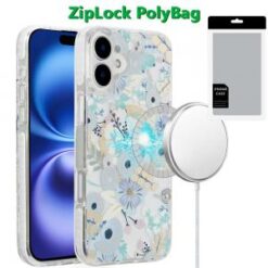 [PolyBag]  iPhone 16 Plus 6.7 inch Magnetic Double Layer IMD Design Case - Blue Floral