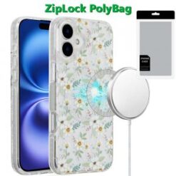 [PolyBag]  iPhone 16 Plus 6.7 inch Magnetic Double Layer IMD Design Case - Green Floral