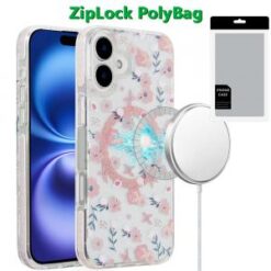 [PolyBag]  iPhone 16 Plus 6.7 inch Magnetic Double Layer IMD Design Case - Pink Floral