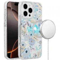[PolyBag]  iPhone 16 6.1 inch Magnetic Double Layer IMD Design Case - Blue Floral
