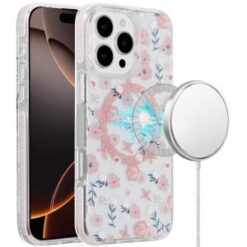 [PolyBag]  iPhone 16 6.1 inch Magnetic Double Layer IMD Design Case - Pink Floral