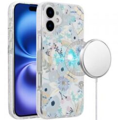 [PolyBag]  iPhone 16 Pro 6.3 inch Magnetic Double Layer IMD Design Case - Blue Floral