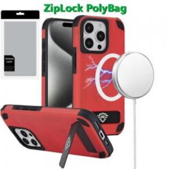 [PolyBag]  iP15 Pro Max Magnetic Heavy Duty Hybrid Case with Side Kick-Stand - Red