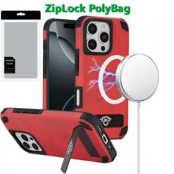 [PolyBag]  iPhone 16 Pro 6.3 inch Magnetic Heavy Duty Hybrid Case with Side Kick-Stand - Red