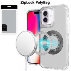 [PolyBag]  iPhone 16 6.1 inch Magnetic Ring Circle Bling Chrome 3in1 Hybrid Case - Clear